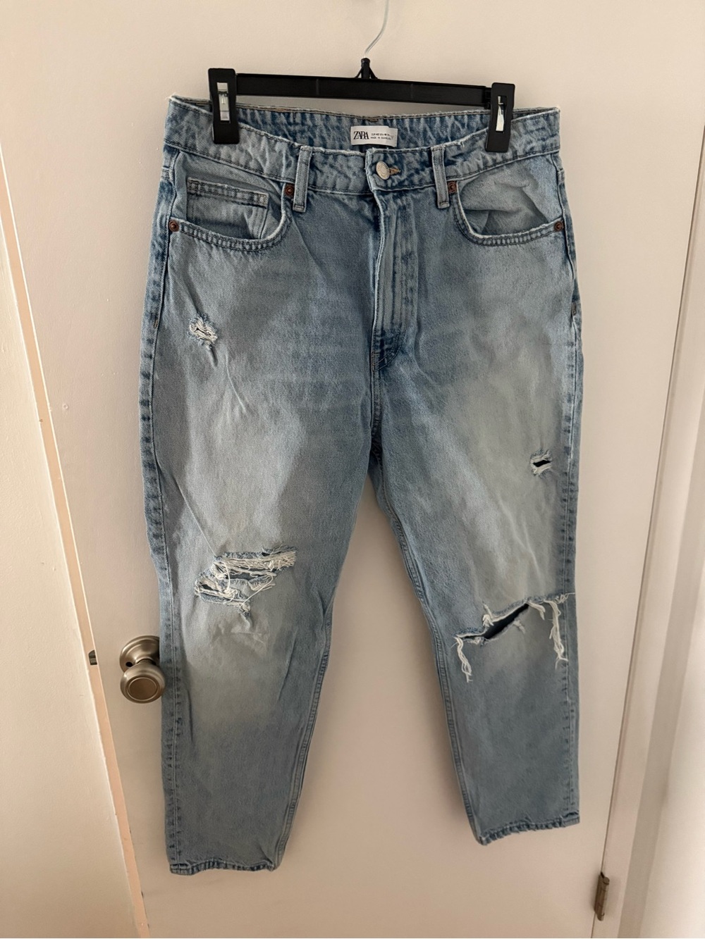 Zara Light Blue Relaxed Ripped Men's Jeans